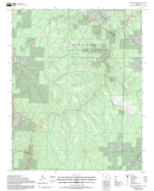2025 Forest Service Topo Map of Protem NE Missouri