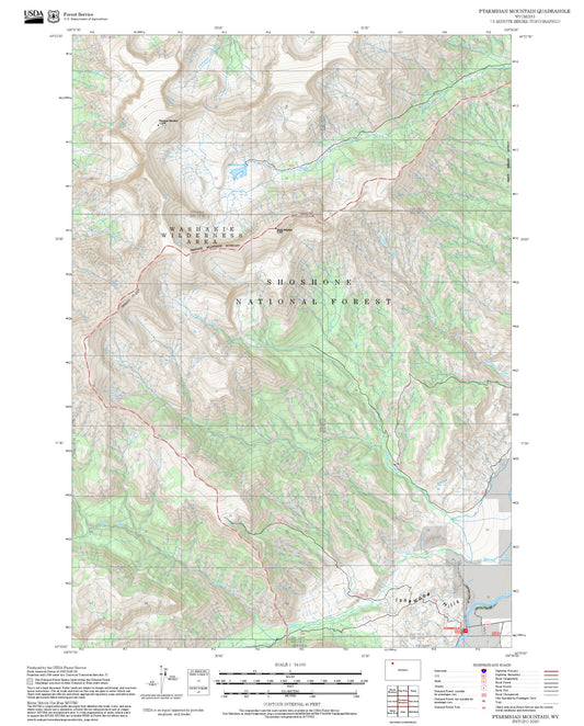 2025 Forest Service Topo Map of Ptarmigan Mountain Wyoming