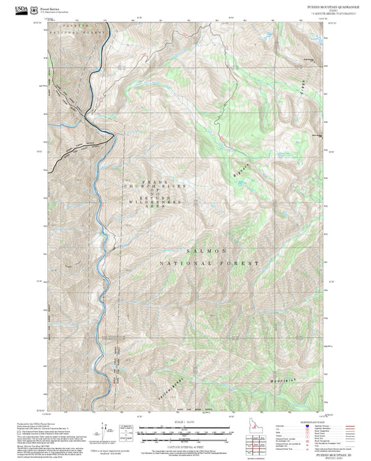 2025 Forest Service Topo Map of Puddin Mountain Idaho