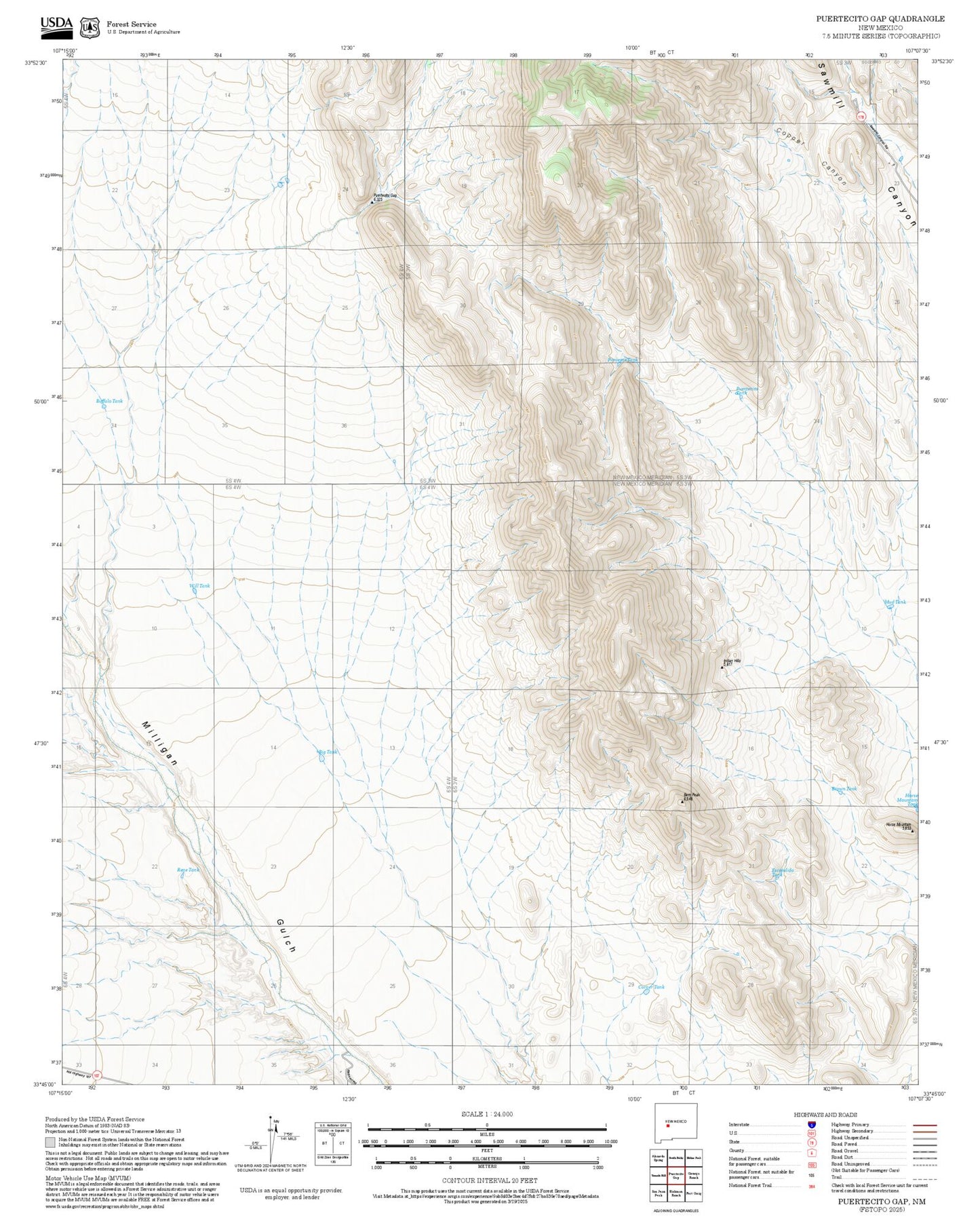 2025 Forest Service Topo Map of Puertecito Gap New Mexico