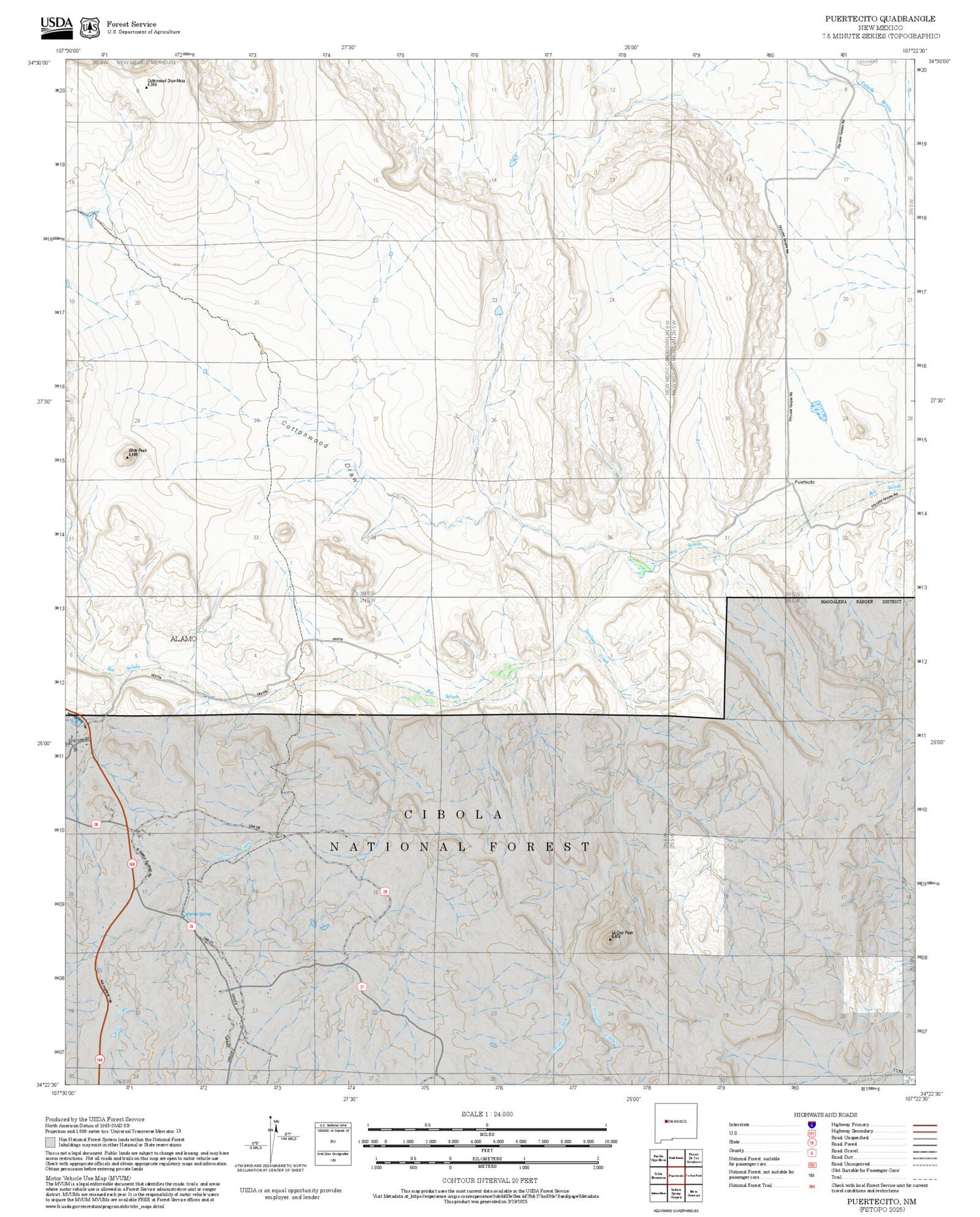 2025 Forest Service Topo Map of Puertecito New Mexico
