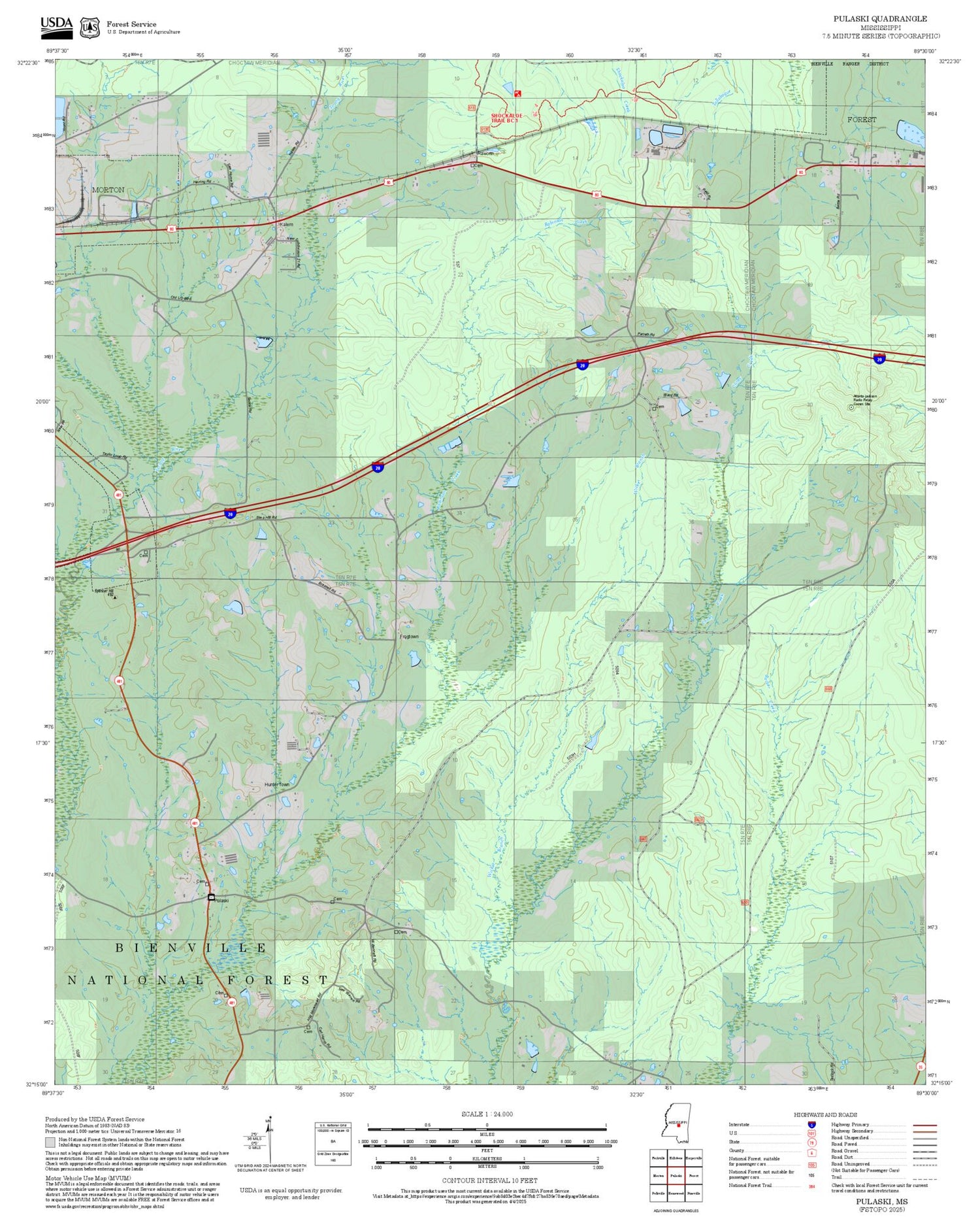 2025 Forest Service Topo Map of Pulaski Mississippi