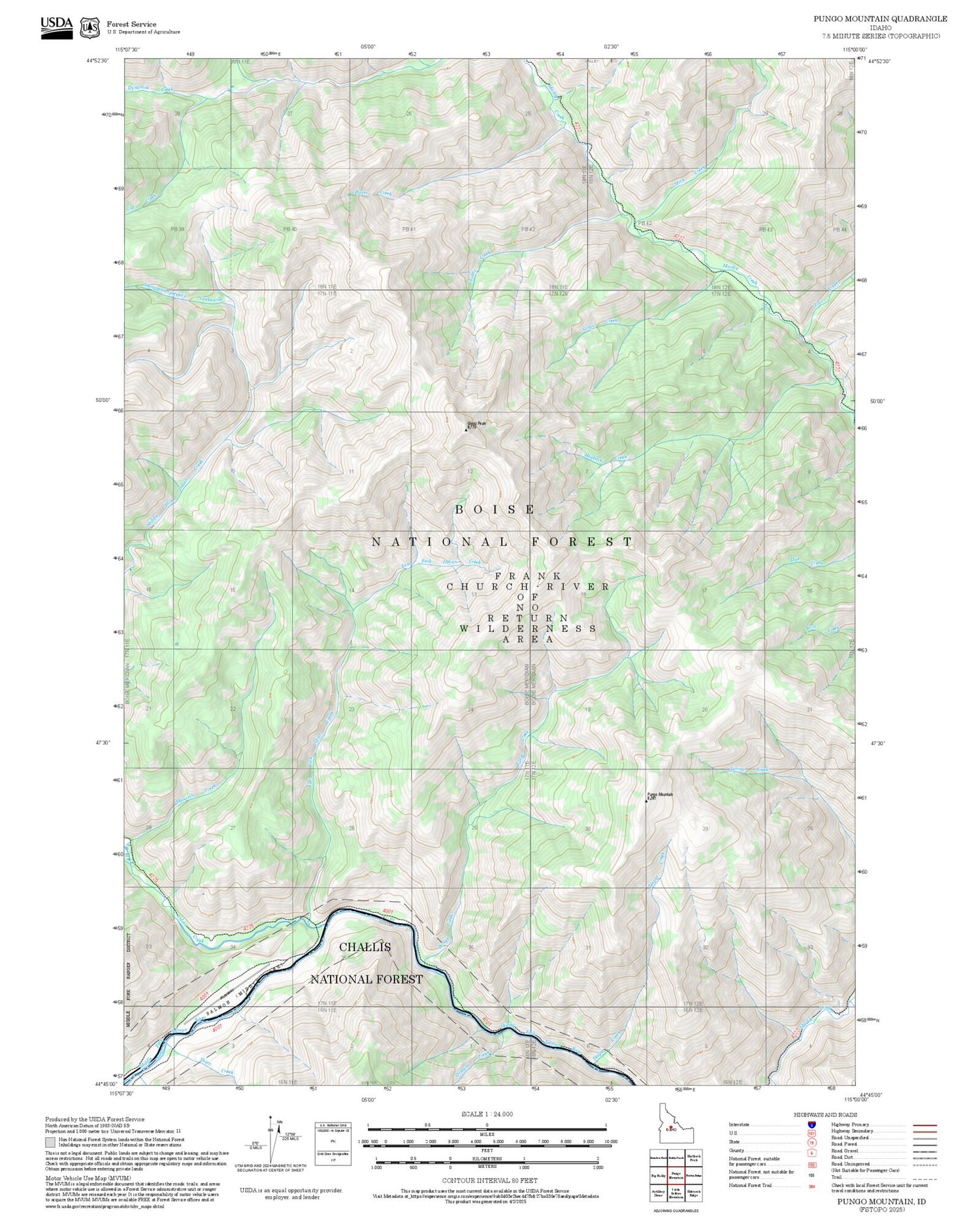 2025 Forest Service Topo Map of Pungo Mountain Idaho
