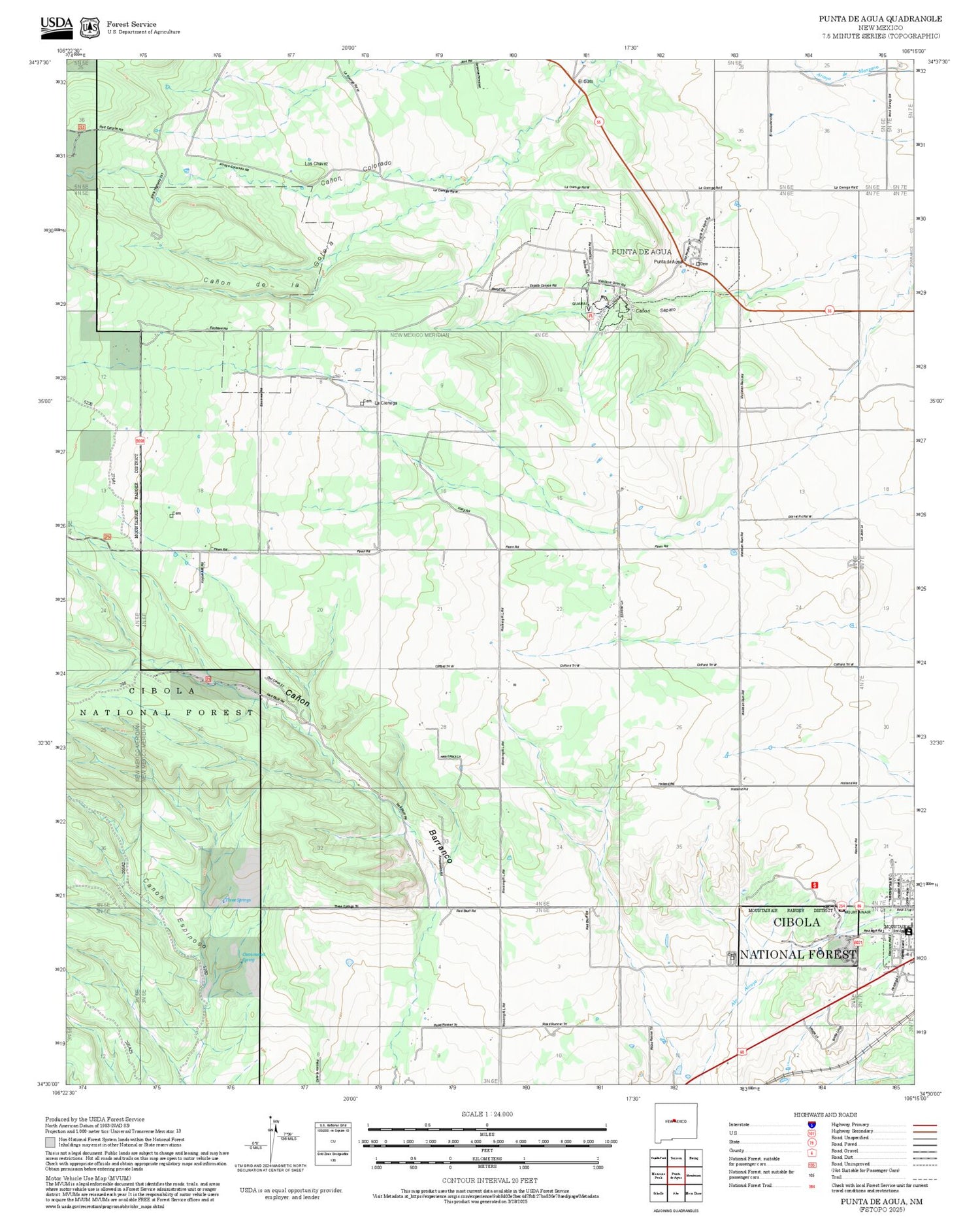 2025 Forest Service Topo Map of Punta de Agua New Mexico