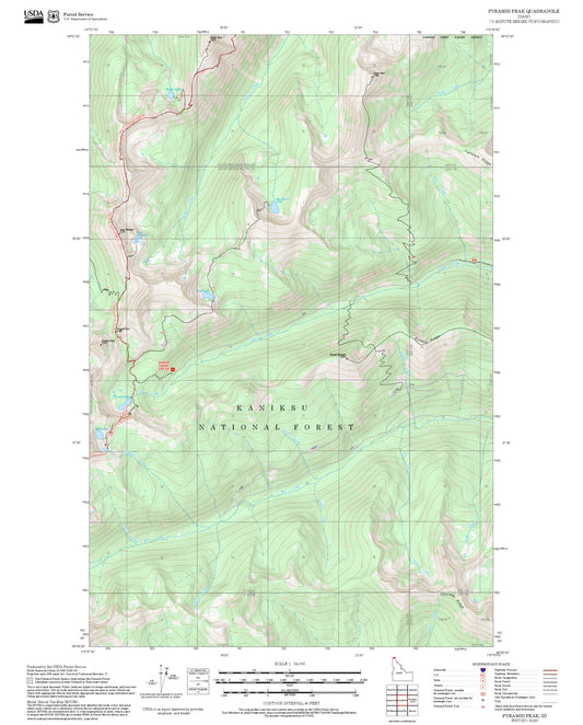 2025 Forest Service Topo Map of Pyramid Peak Idaho