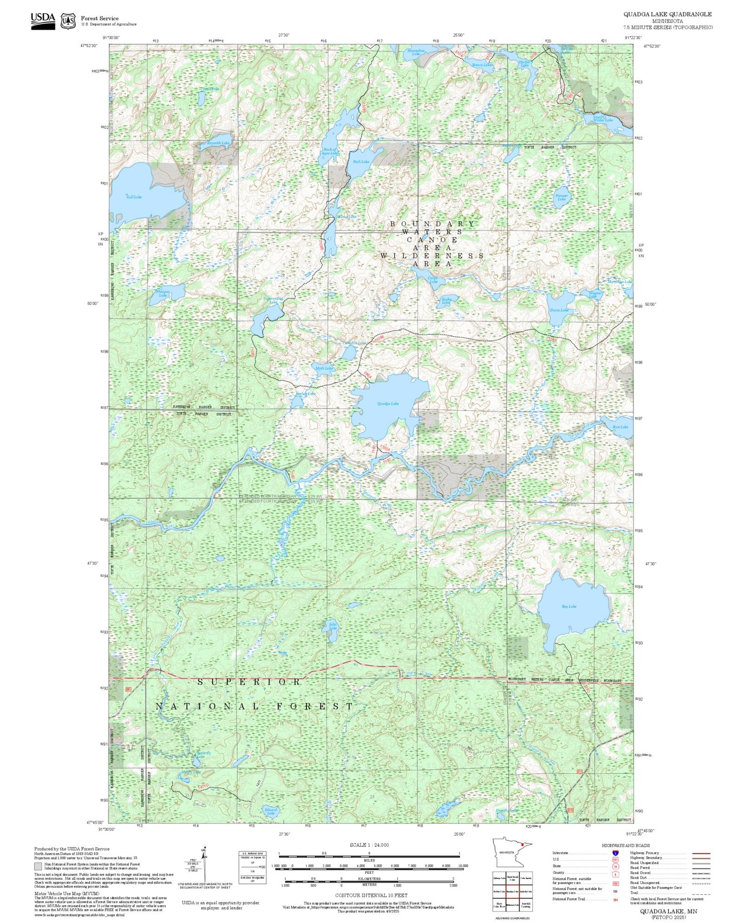 2025 Forest Service Topo Map of Quadga Lake Minnesota