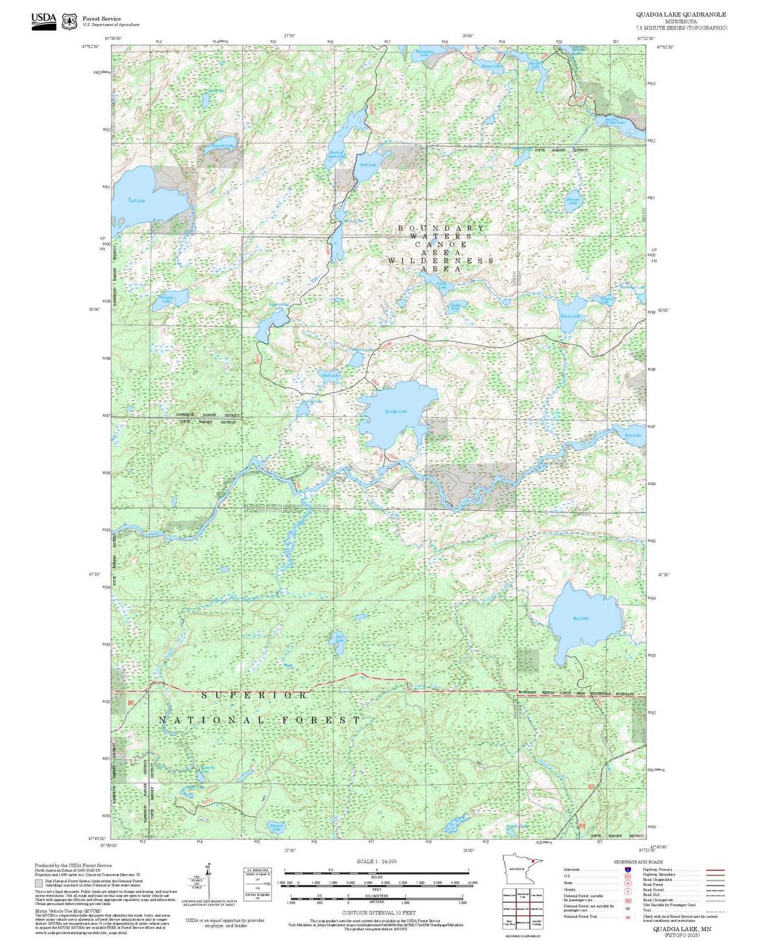 2025 Forest Service Topo Map of Quadga Lake Minnesota