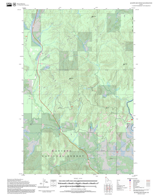 2025 Forest Service Topo Map of Quartz Mountain Idaho