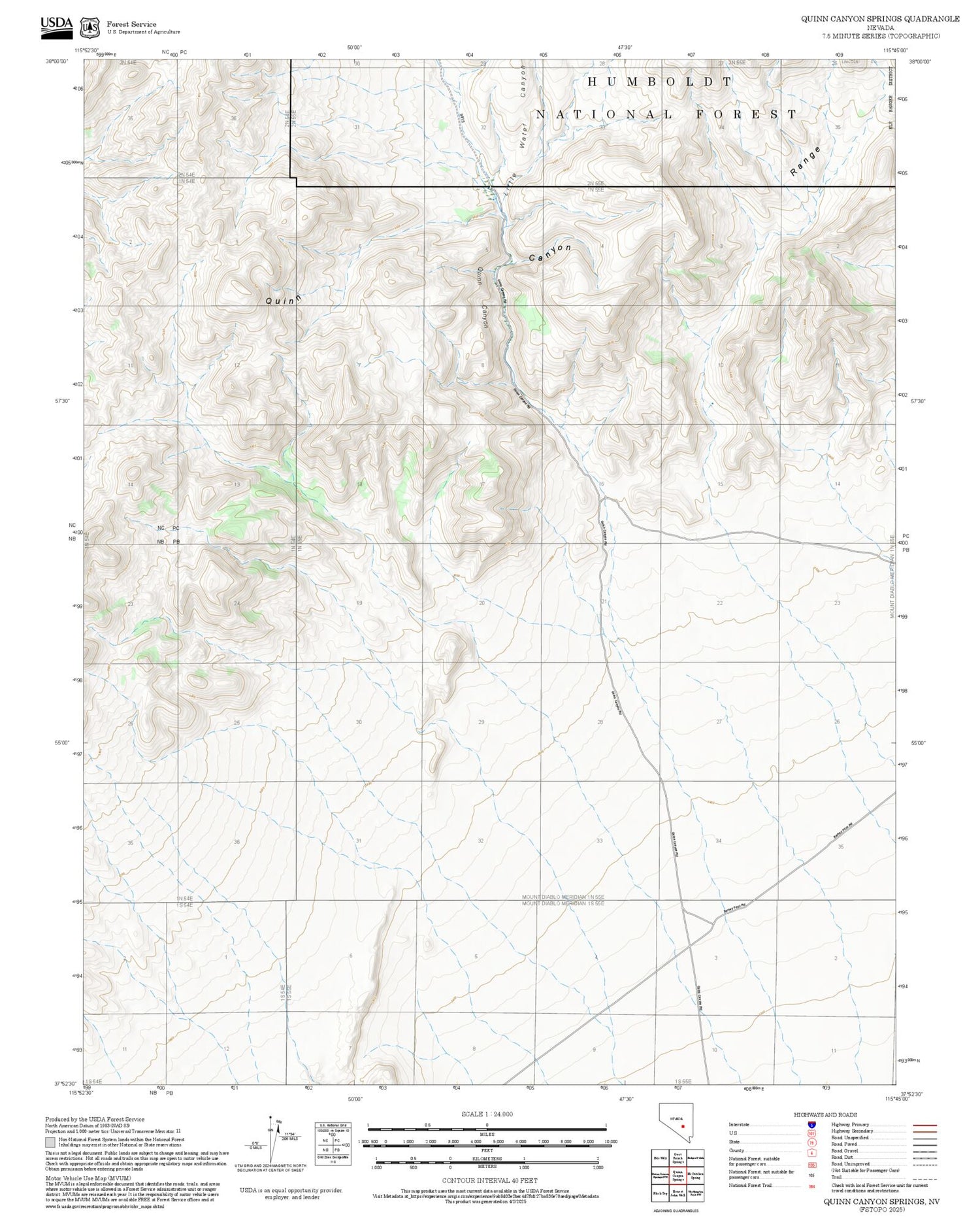 2025 Forest Service Topo Map of Quinn Canyon Springs Nevada