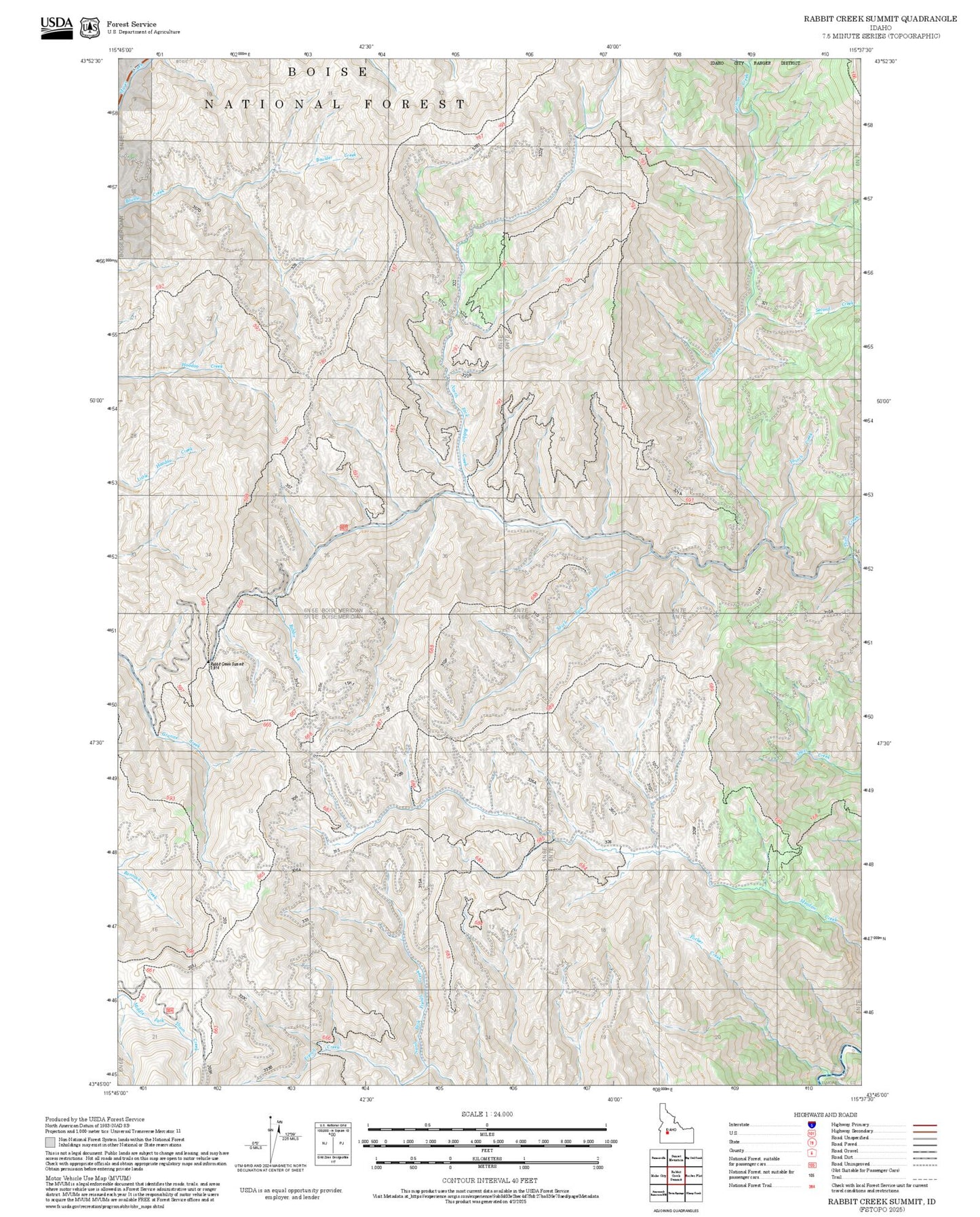2025 Forest Service Topo Map of Rabbit Creek Summit Idaho