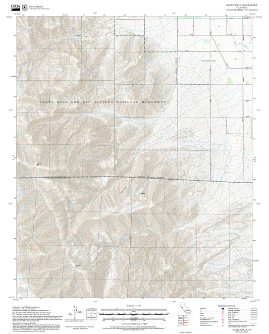 2025 Forest Service Topo Map of Rabbit Peak California