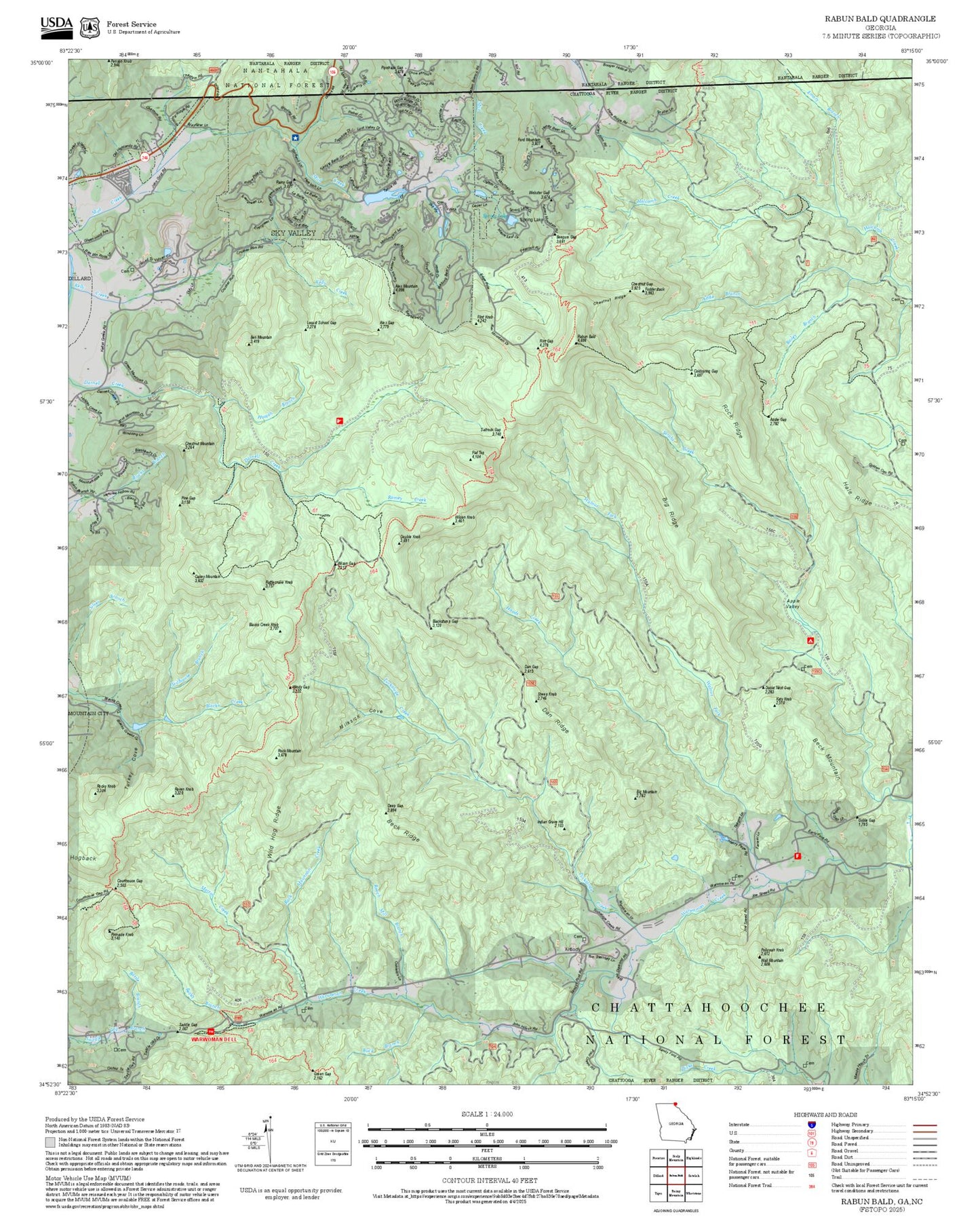 2025 Forest Service Topo Map of Rabun Bald Georgia