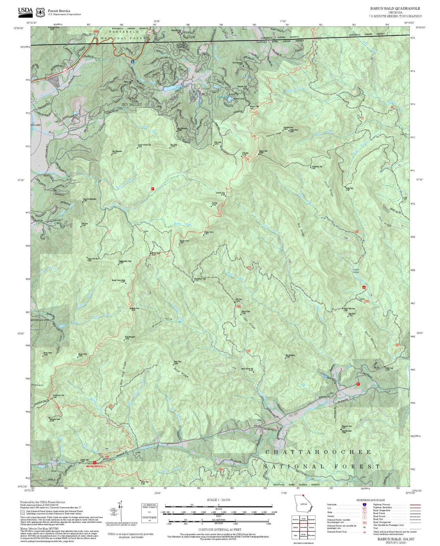 2025 Forest Service Topo Map of Rabun Bald Georgia