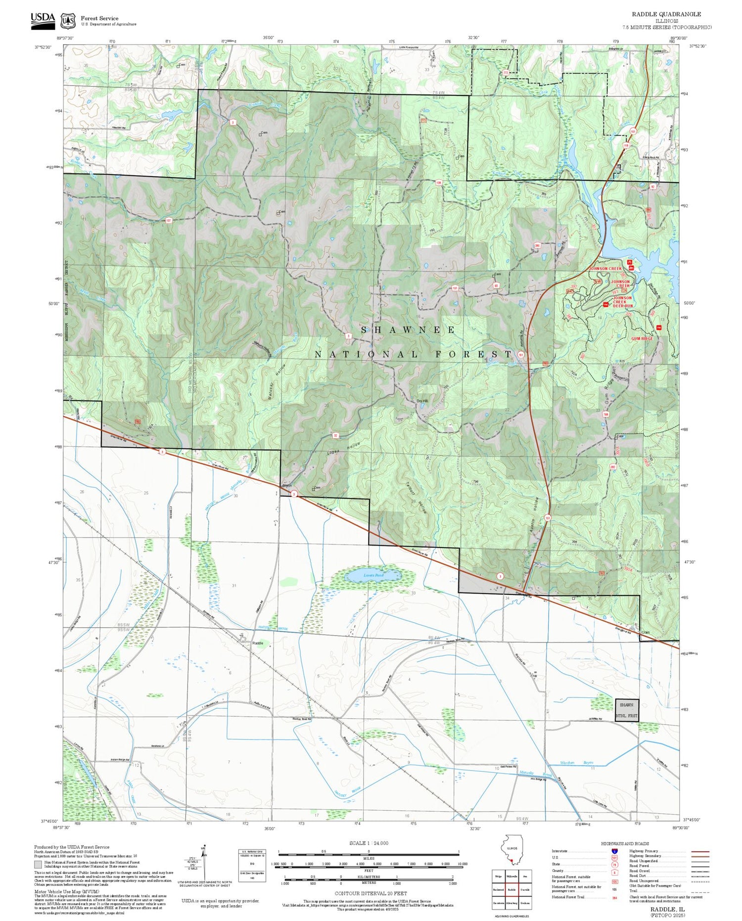 2025 Forest Service Topo Map of Raddle Illinois