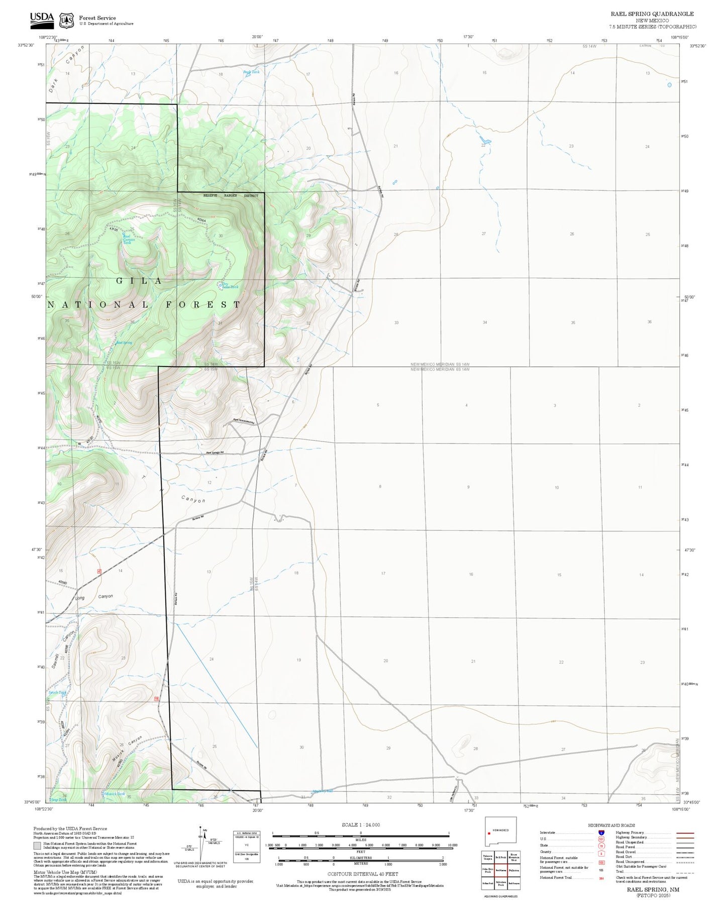 2025 Forest Service Topo Map of Rael Spring New Mexico