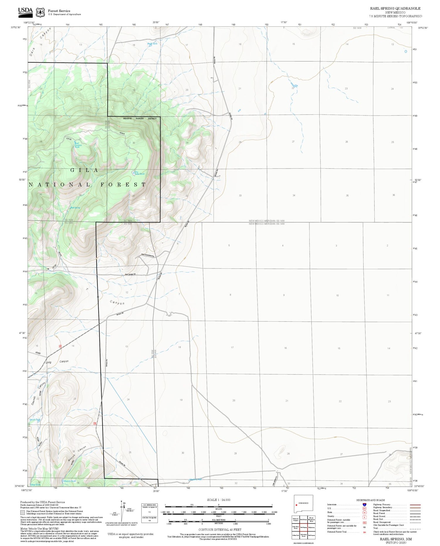 2025 Forest Service Topo Map of Rael Spring New Mexico