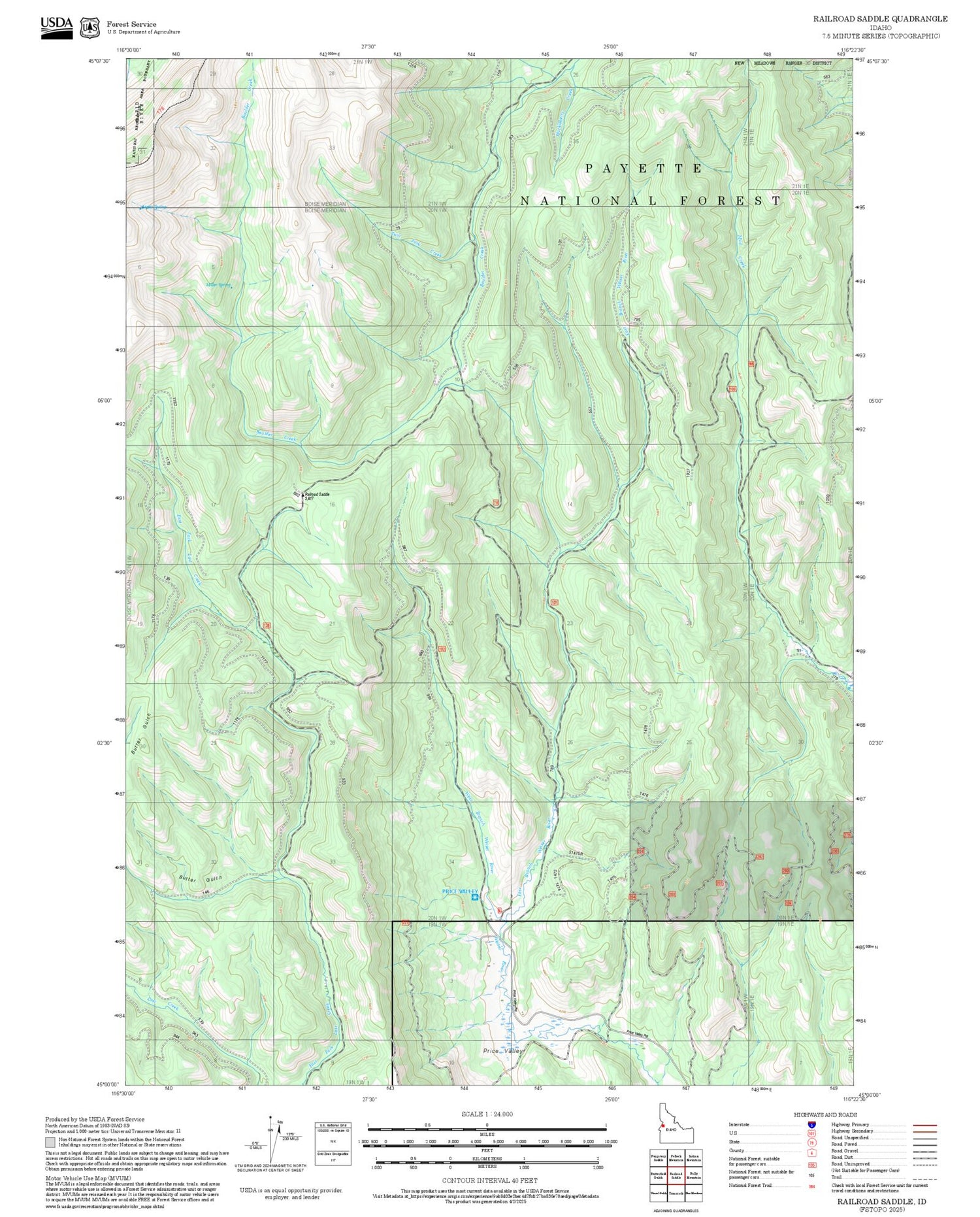2025 Forest Service Topo Map of Railroad Saddle Idaho