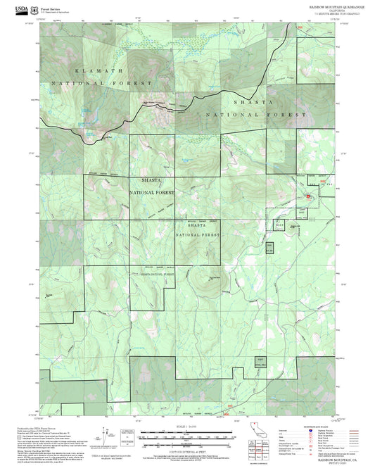 2025 Forest Service Topo Map of Rainbow Mountain California