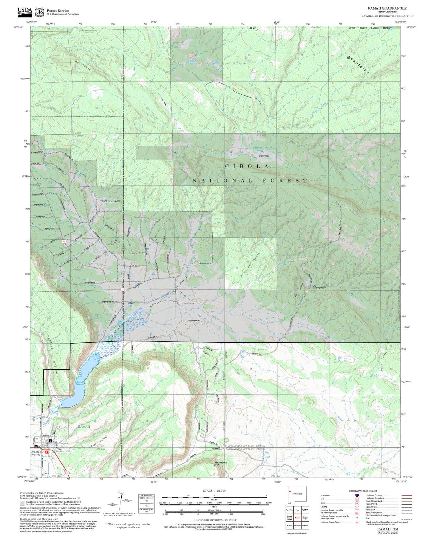 2025 Forest Service Topo Map of Ramah New Mexico