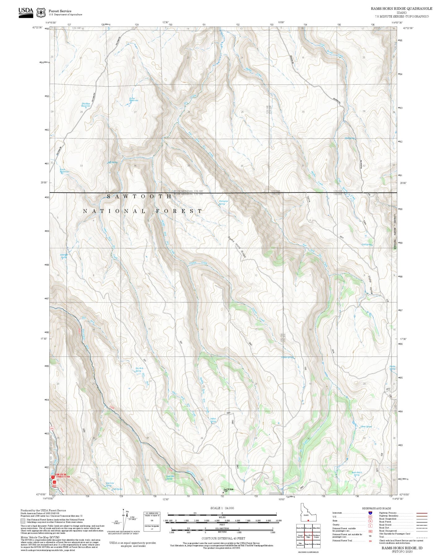 2025 Forest Service Topo Map of Rams Horn Ridge Idaho