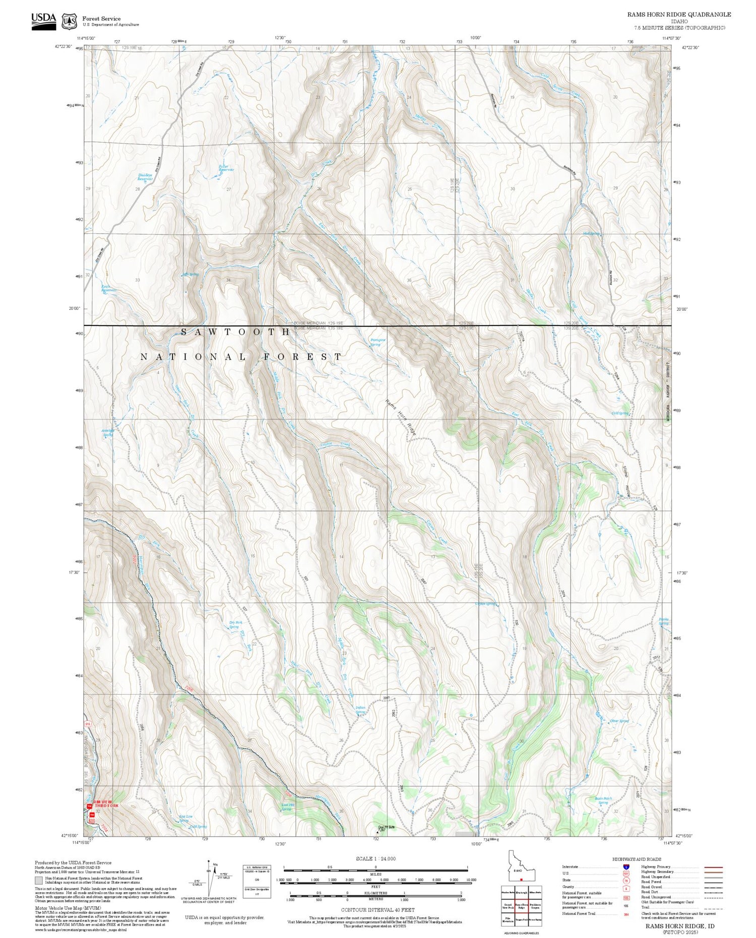 2025 Forest Service Topo Map of Rams Horn Ridge Idaho