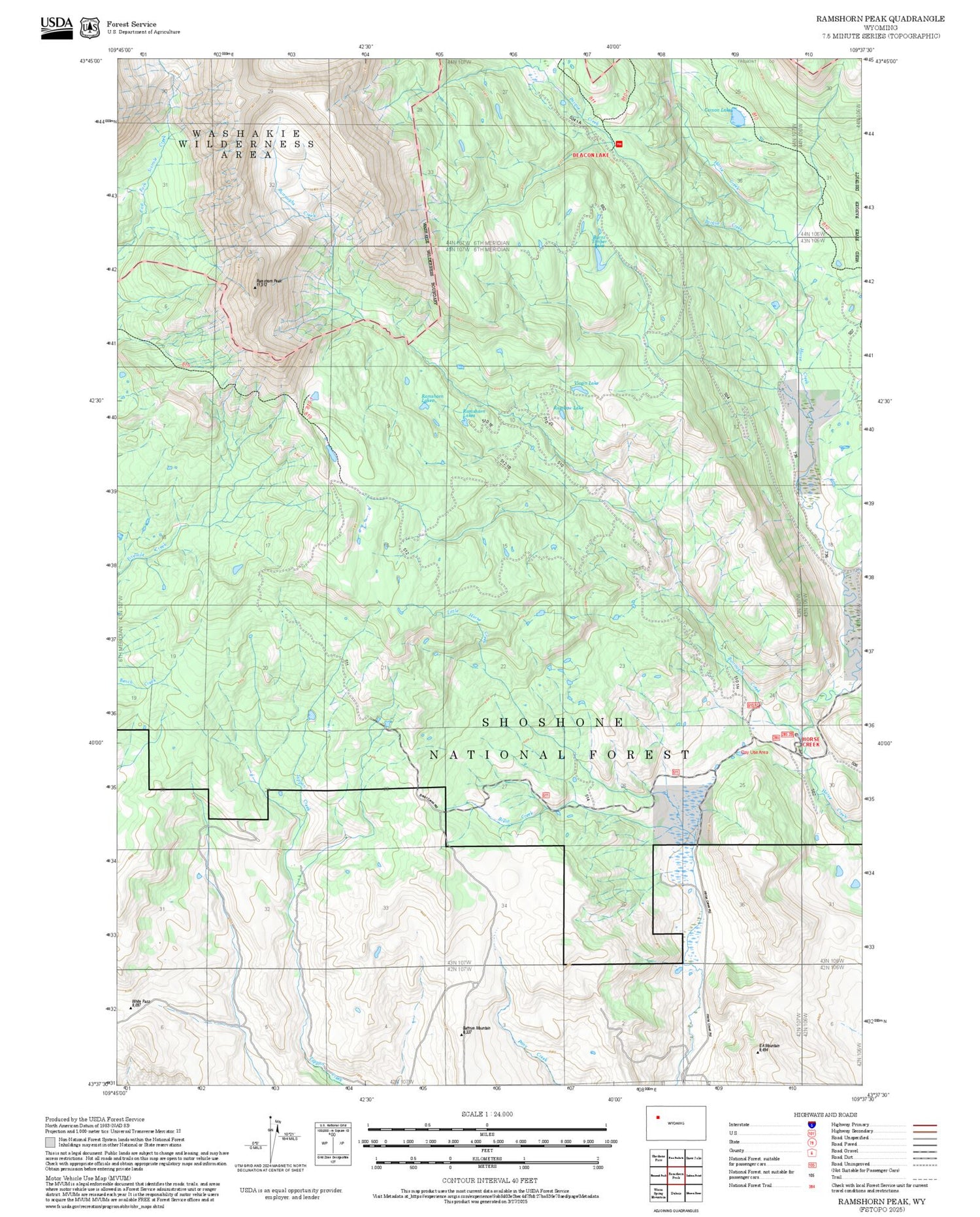 2025 Forest Service Topo Map of Ramshorn Peak Wyoming