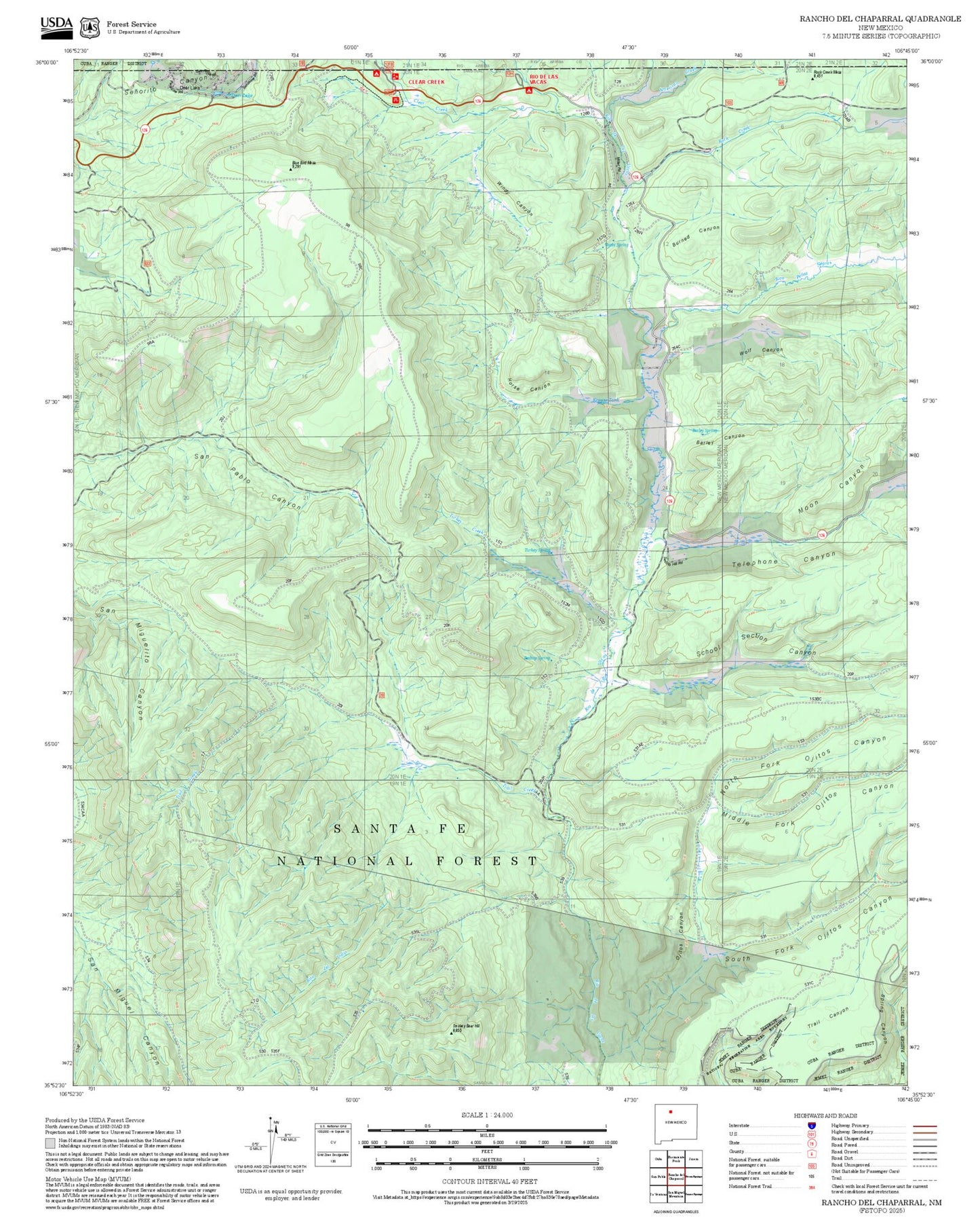 2025 Forest Service Topo Map of Rancho del Chaparral New Mexico