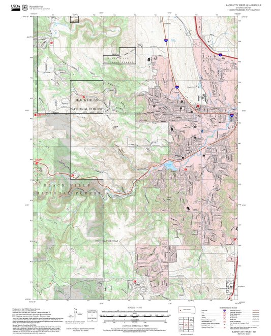 2025 Forest Service Topo Map of Rapid City West South Dakota