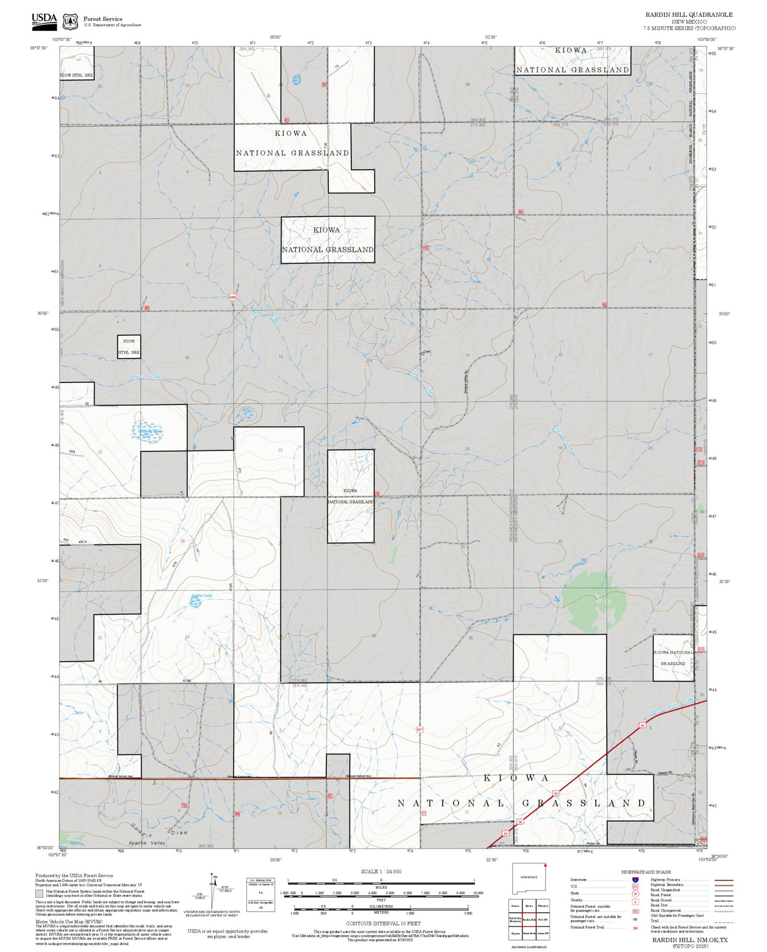 2025 Forest Service Topo Map of Rardin Hill New Mexico