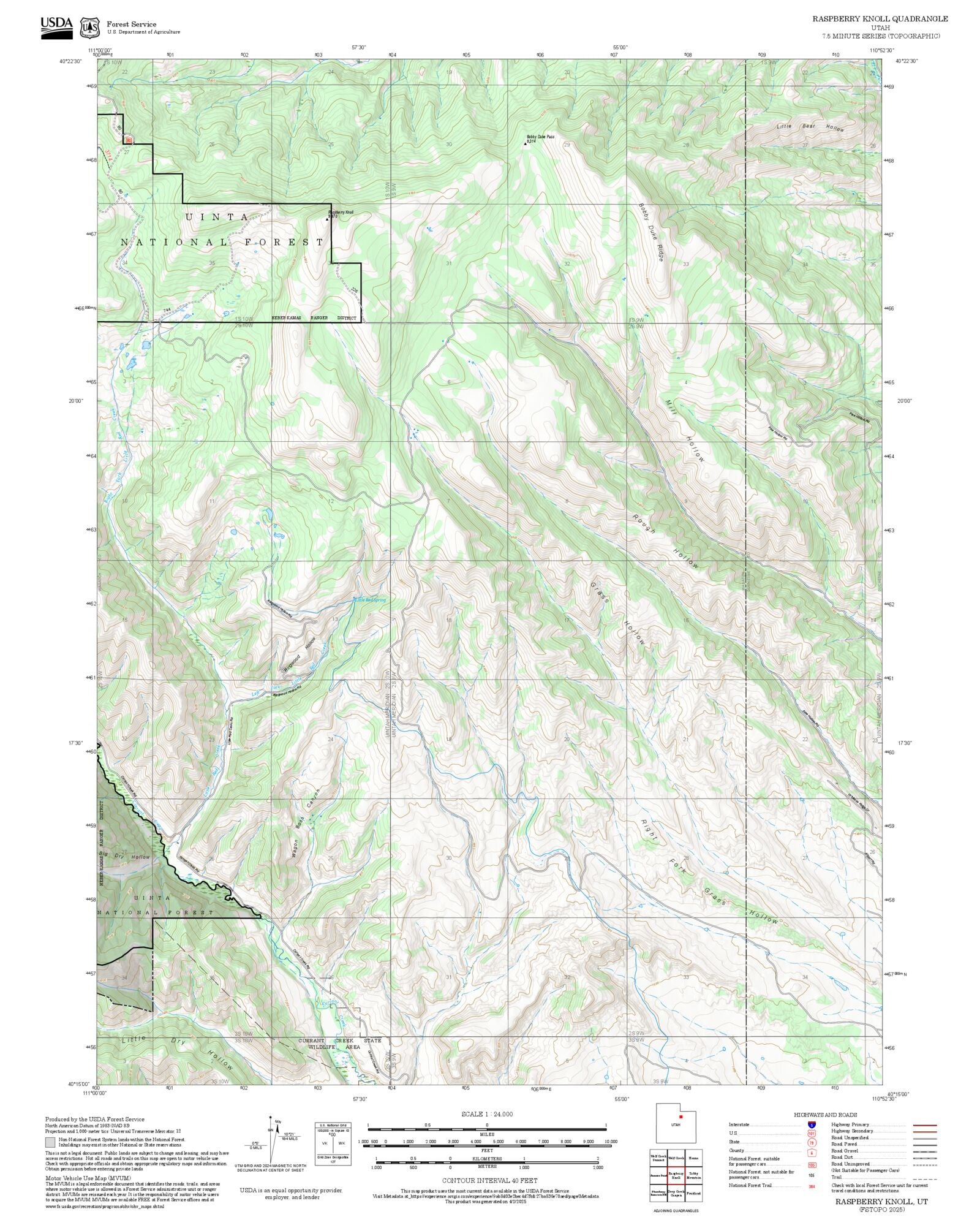 2025 Forest Service Topo Map of Raspberry Knoll Utah – MyTopo Map Store