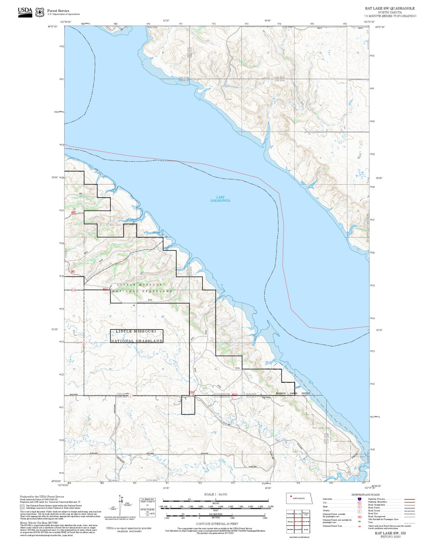 2025 Forest Service Topo Map of Rat Lake SW North Dakota