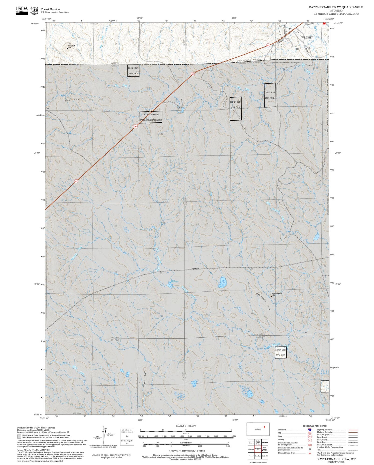2025 Forest Service Topo Map of Rattlesnake Draw Wyoming