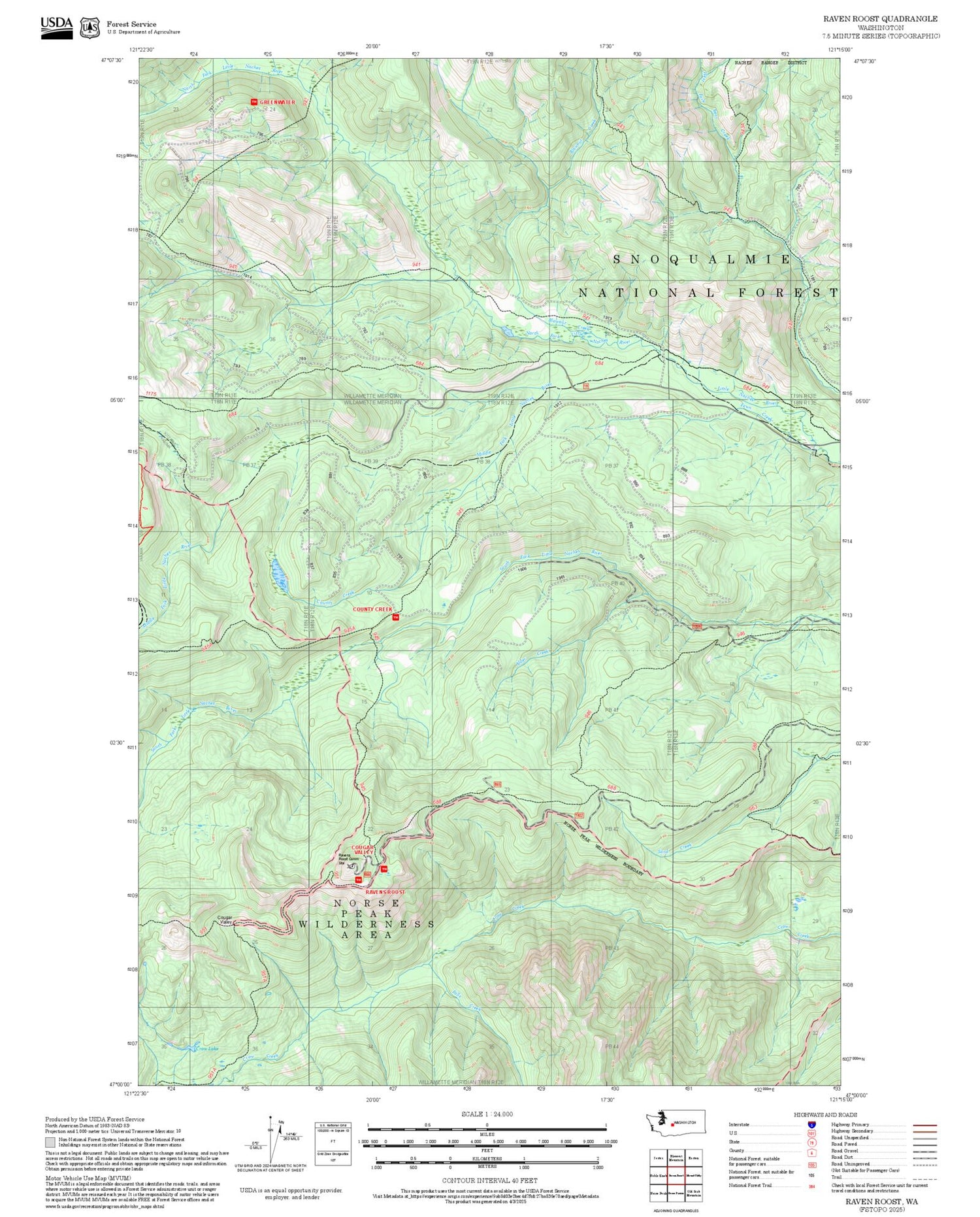 2025 Forest Service Topo Map of Raven Roost Washington