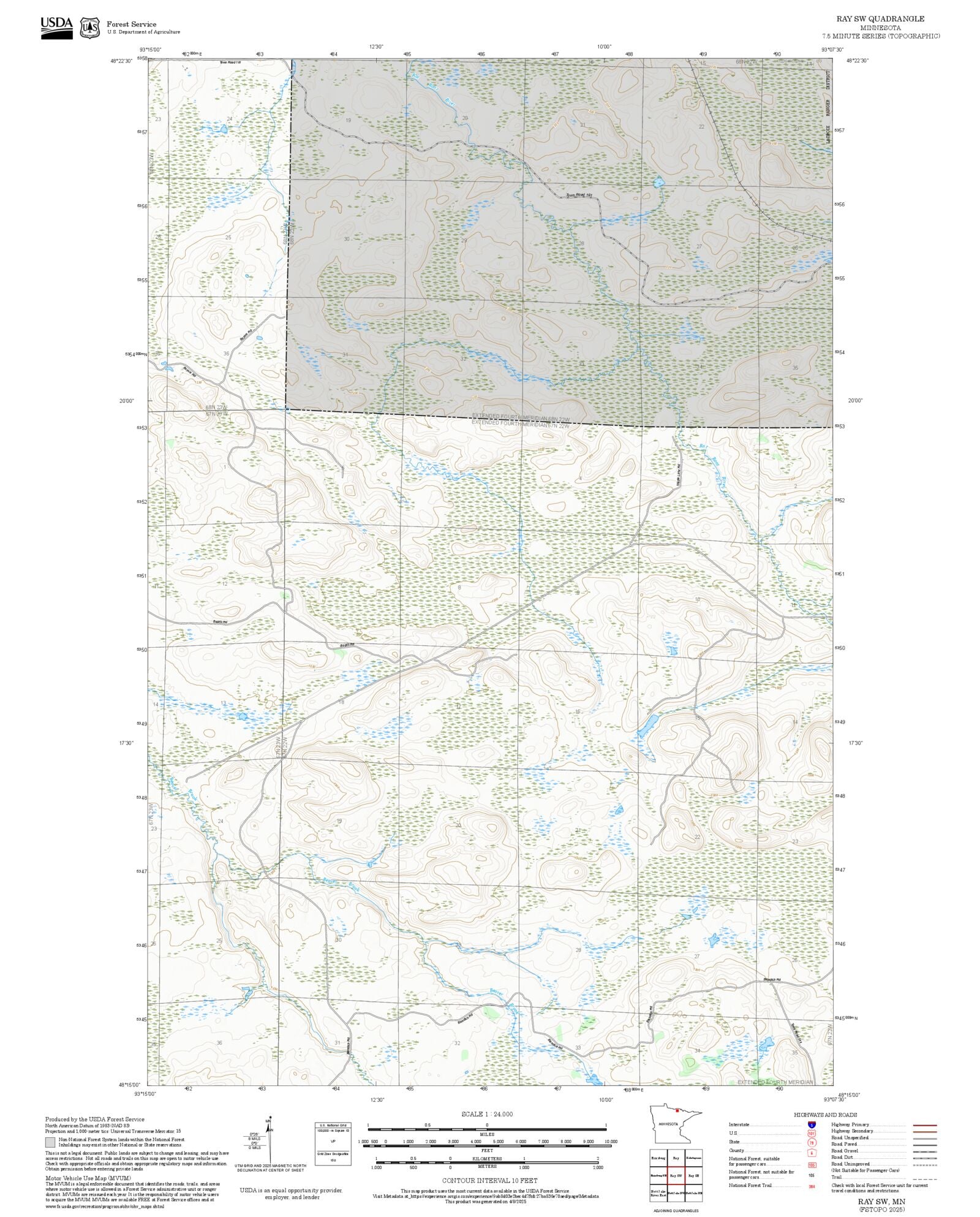 2025 Forest Service Topo Map of Ray SW Minnesota – MyTopo Map Store