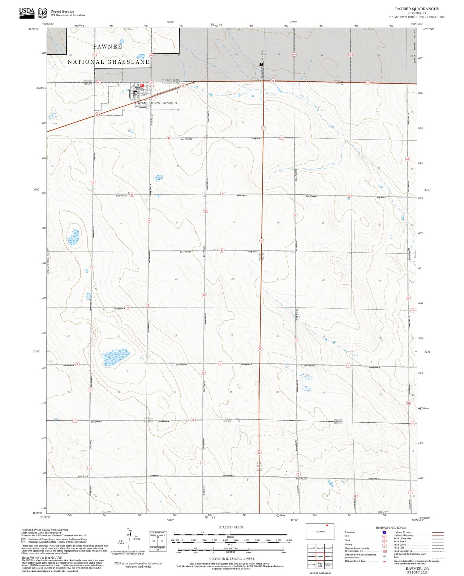 2025 Forest Service Topo Map of Raymer Colorado