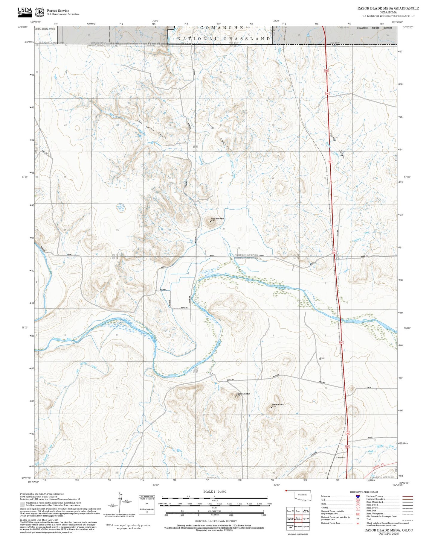 2025 Forest Service Topo Map of Razor Blade Mesa Oklahoma