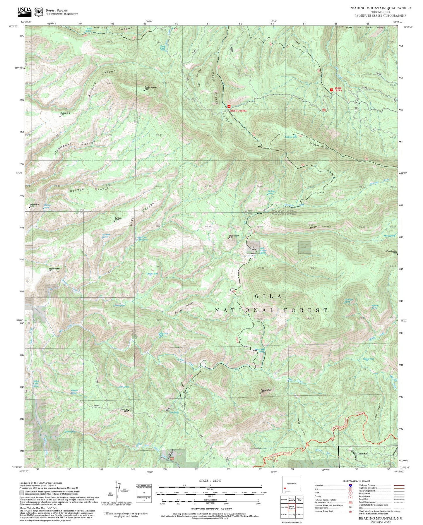 2025 Forest Service Topo Map of Reading Mountain New Mexico
