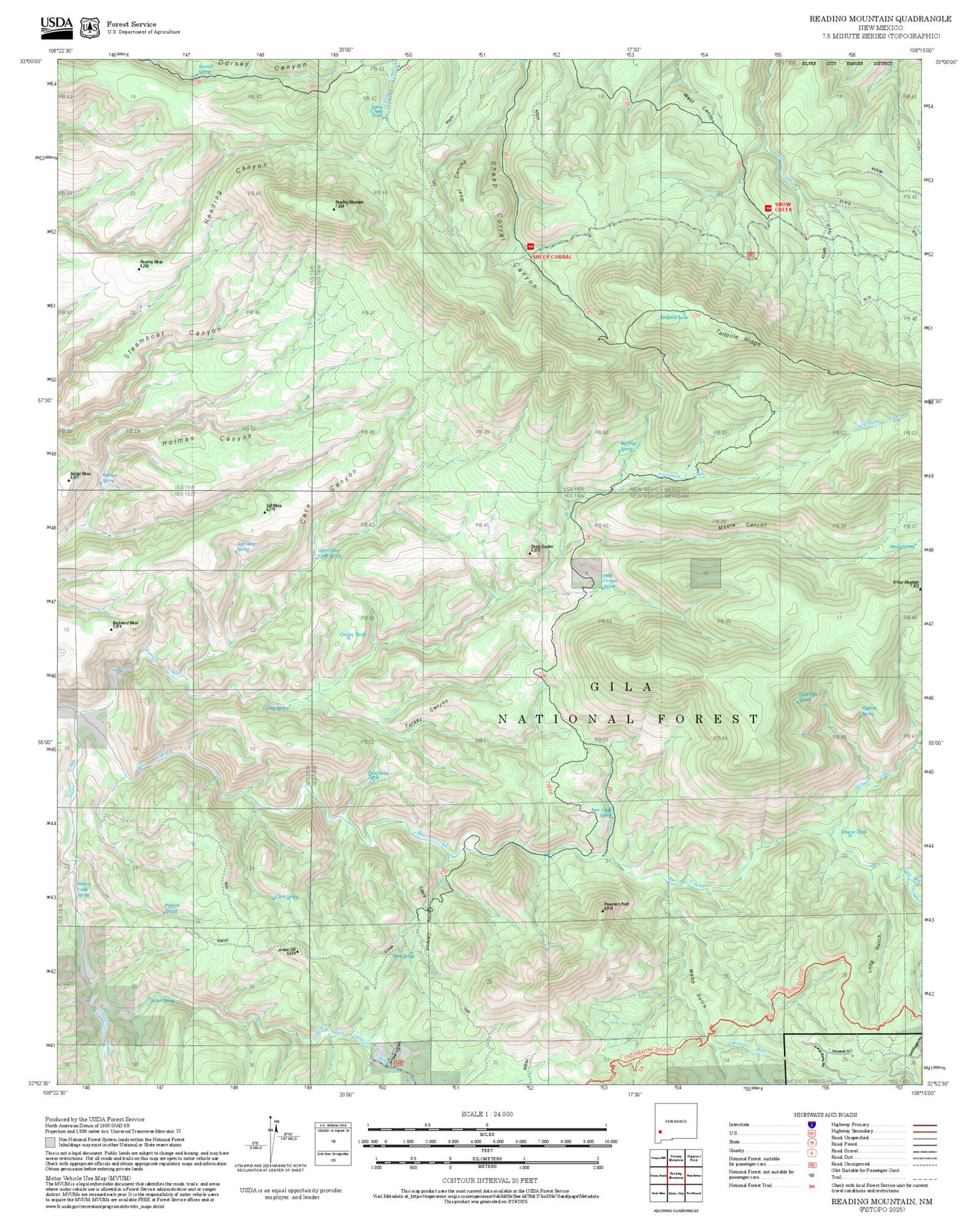 2025 Forest Service Topo Map of Reading Mountain New Mexico