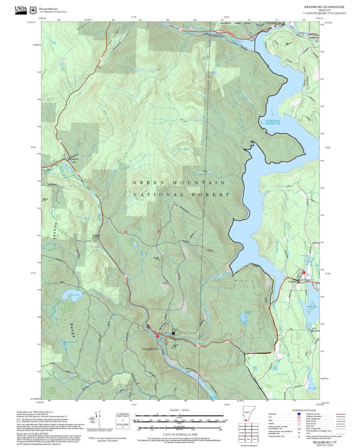 2025 Forest Service Topo Map of Readsboro Vermont