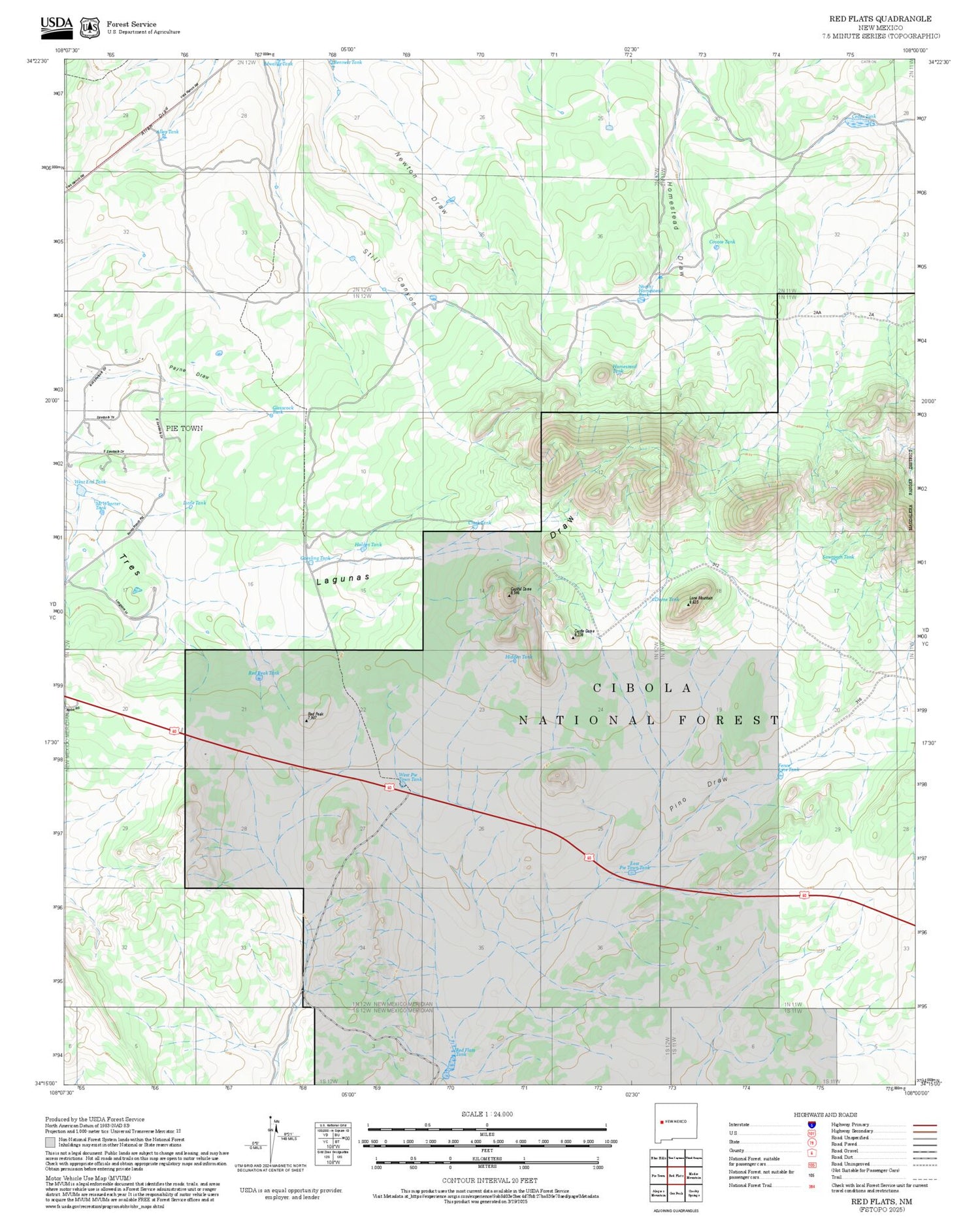 2025 Forest Service Topo Map of Red Flats New Mexico