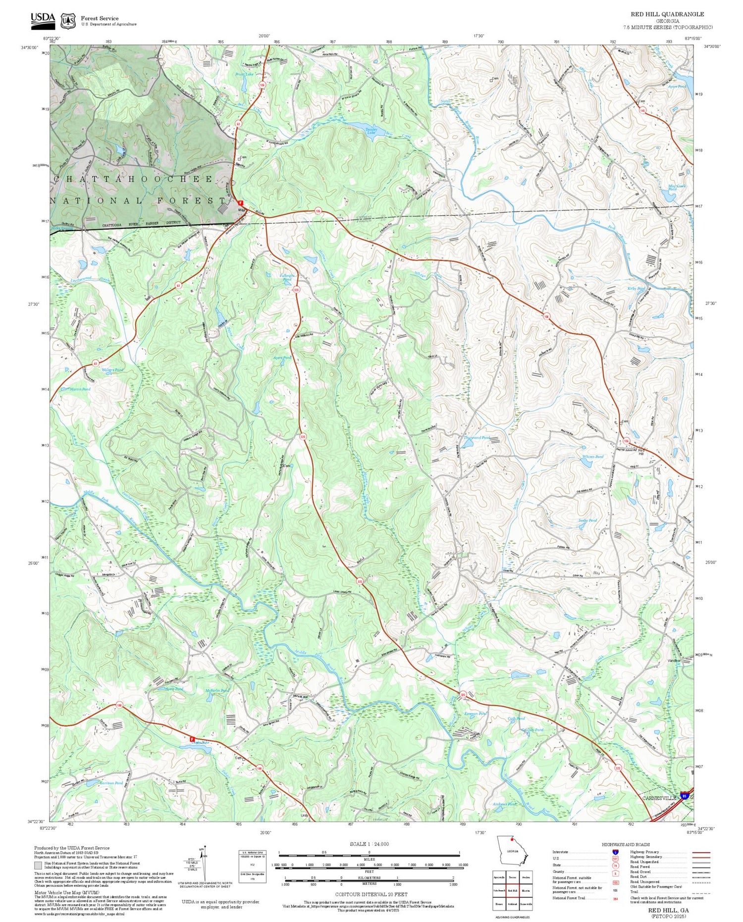 2025 Forest Service Topo Map of Red Hill Georgia
