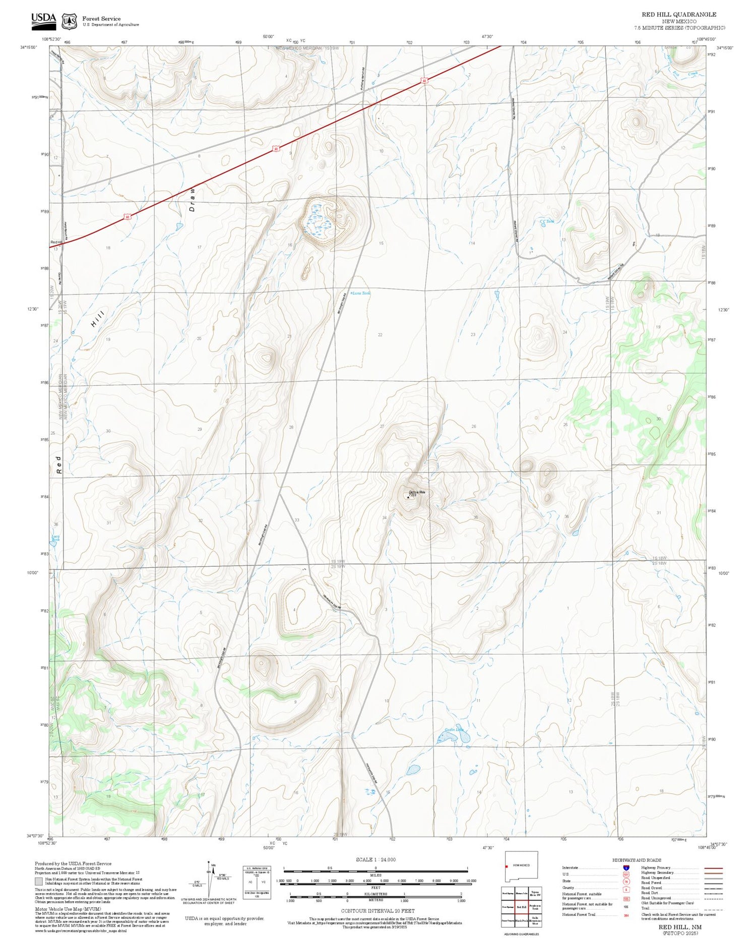 2025 Forest Service Topo Map of Red Hill New Mexico