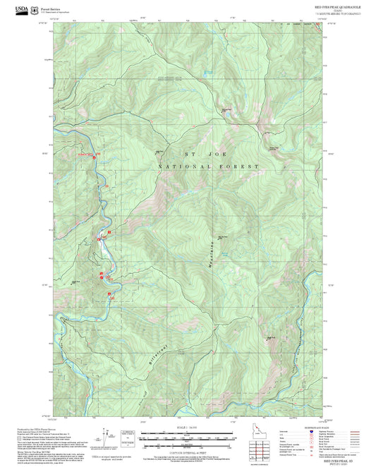 2025 Forest Service Topo Map of Red Ives Peak Idaho