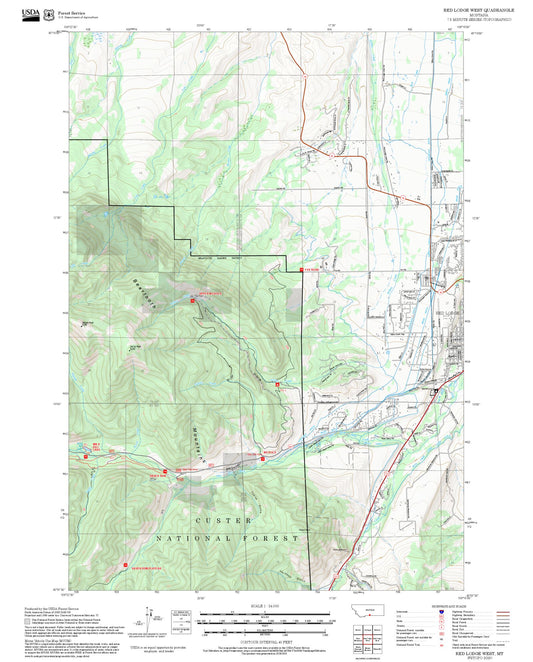 2025 Forest Service Topo Map of Red Lodge West Montana
