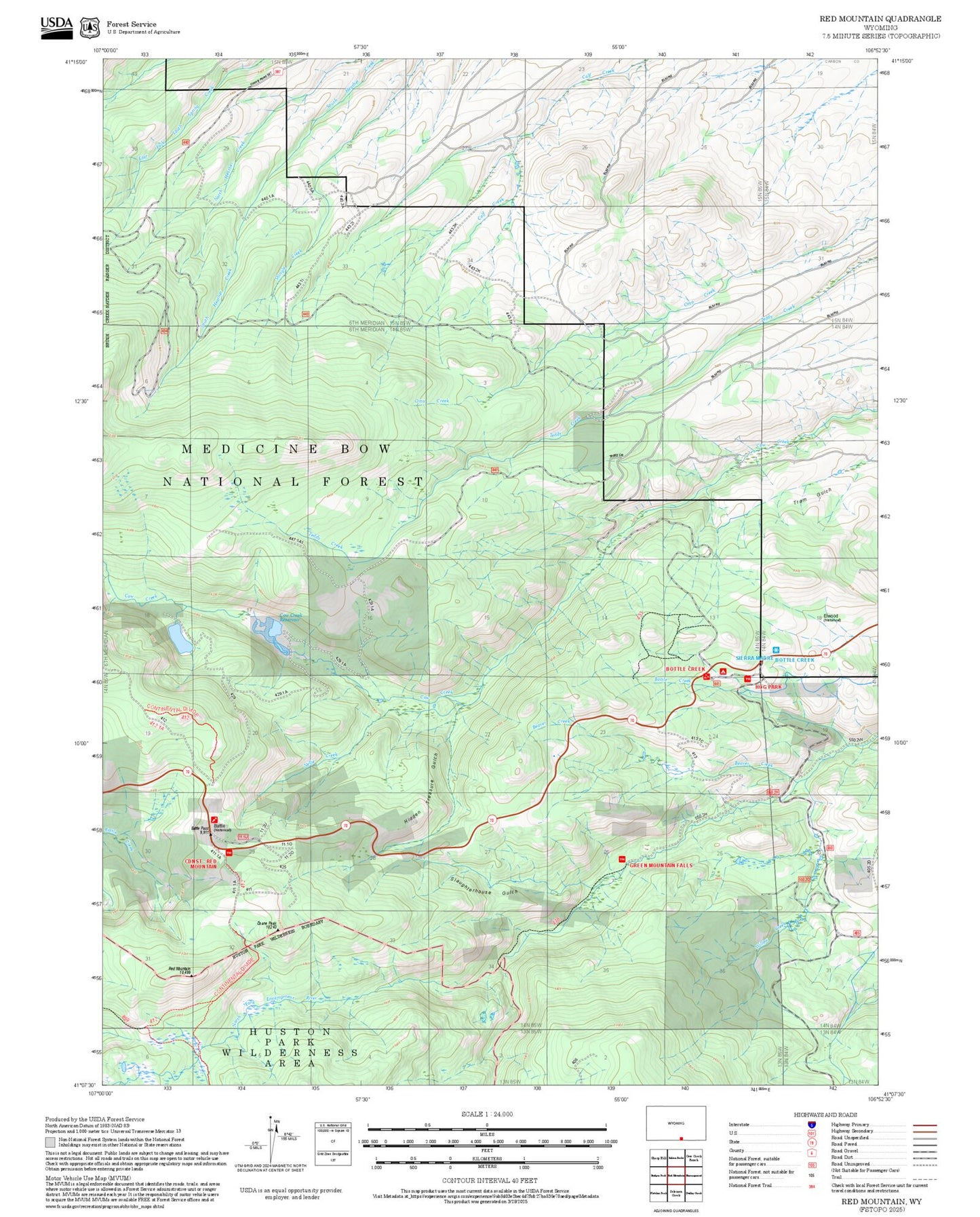 2025 Forest Service Topo Map of Red Mountain Wyoming