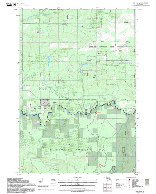 2025 Forest Service Topo Map of Red Oak Michigan