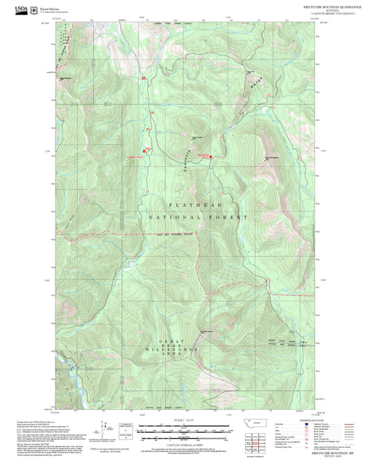 2025 Forest Service Topo Map of Red Plume Mountain Montana