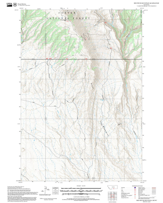 2025 Forest Service Topo Map of Red Pryor Mountain Montana
