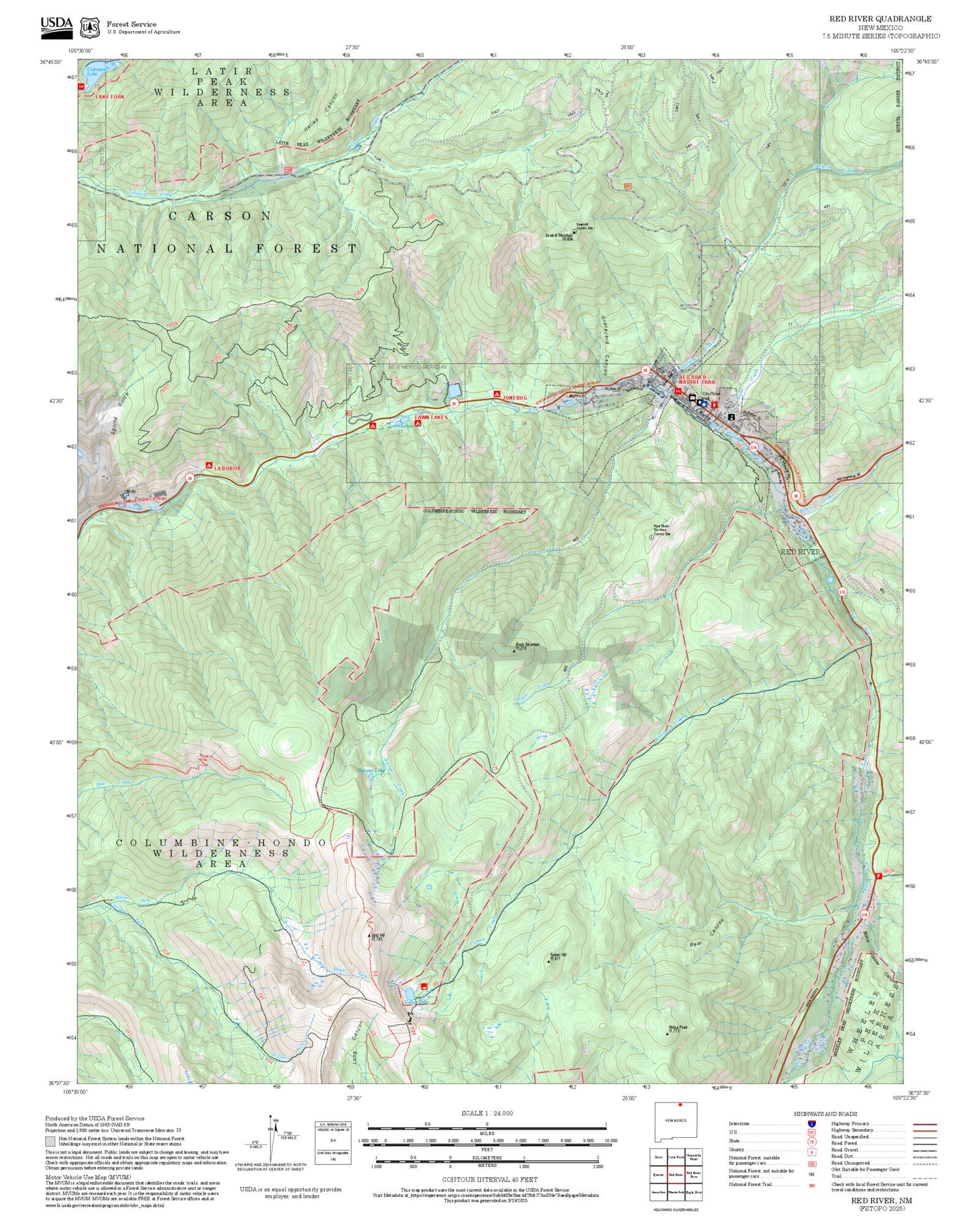 2025 Forest Service Topo Map of Red River New Mexico