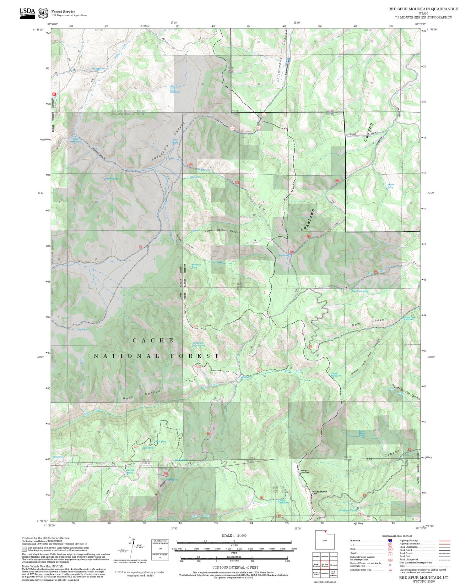 2025 Forest Service Topo Map of Red Spur Mountain Utah